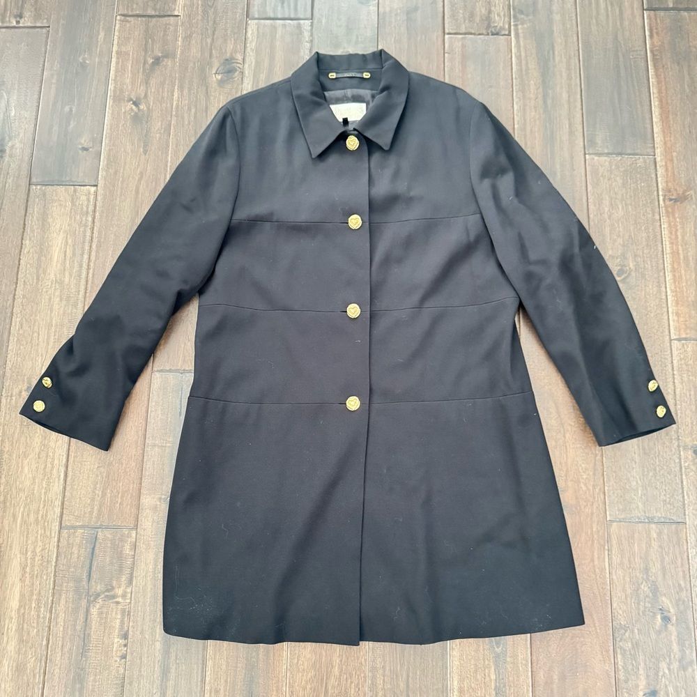 Vintage Pierette B. Saks Fifth Avenue 100% Virgin Wool Black Jacket Gold Buttons